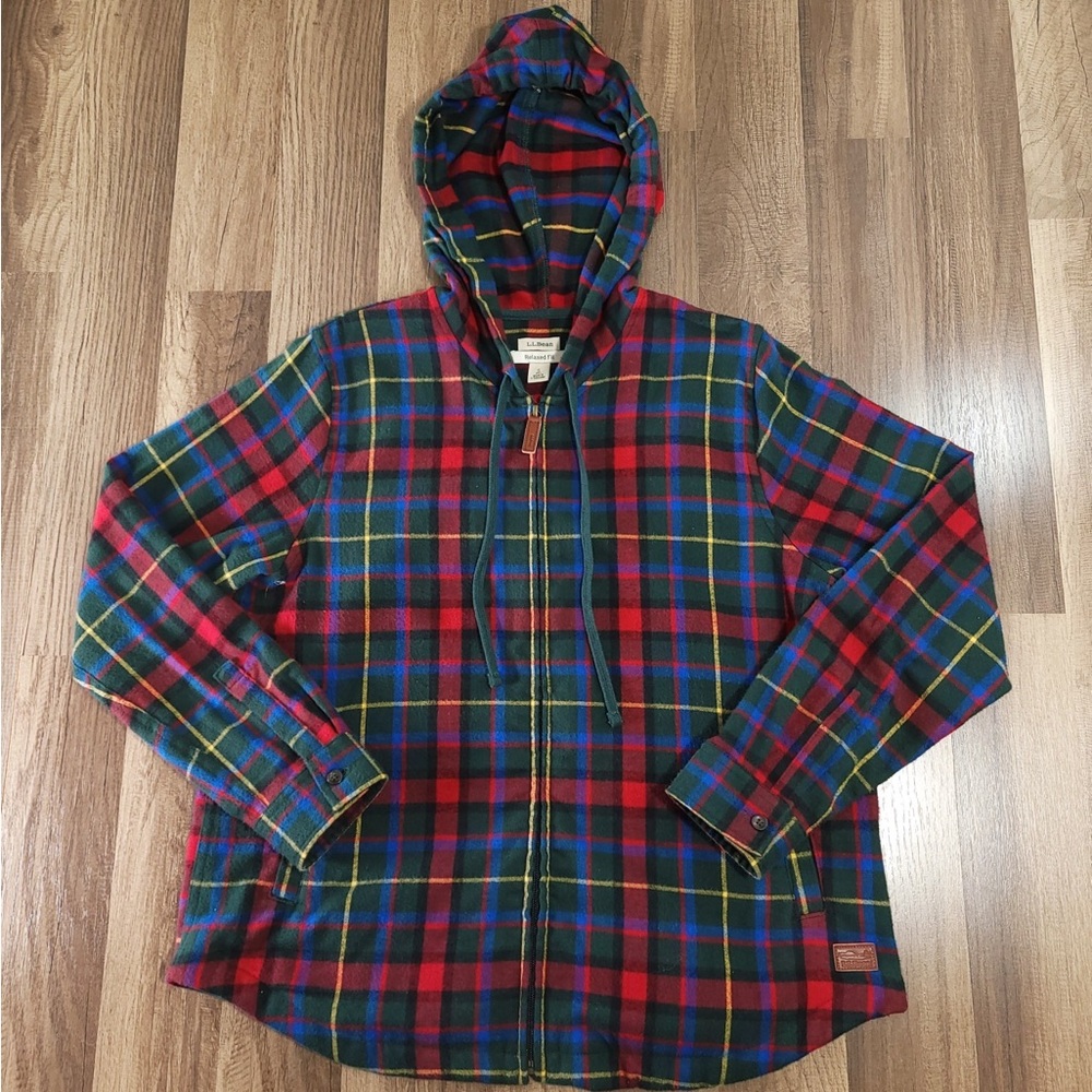 L.L. Bean Red and Blue Plaid Hooded Jacket SP